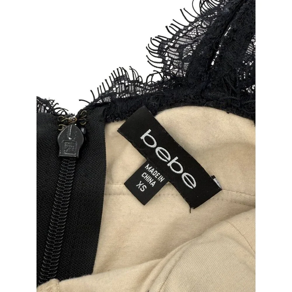 Vintage Bebe Nude & Black Lace Corset Style Mini Dress XS| Femme Fatale Coquette - Picture 16 of 16